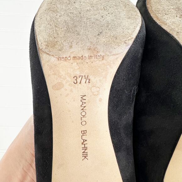 Manolo Blahnik BB Black Suede Pumps Pointed Toe Stiletto Heels 70mm 37.5 - Picture 5 of 12